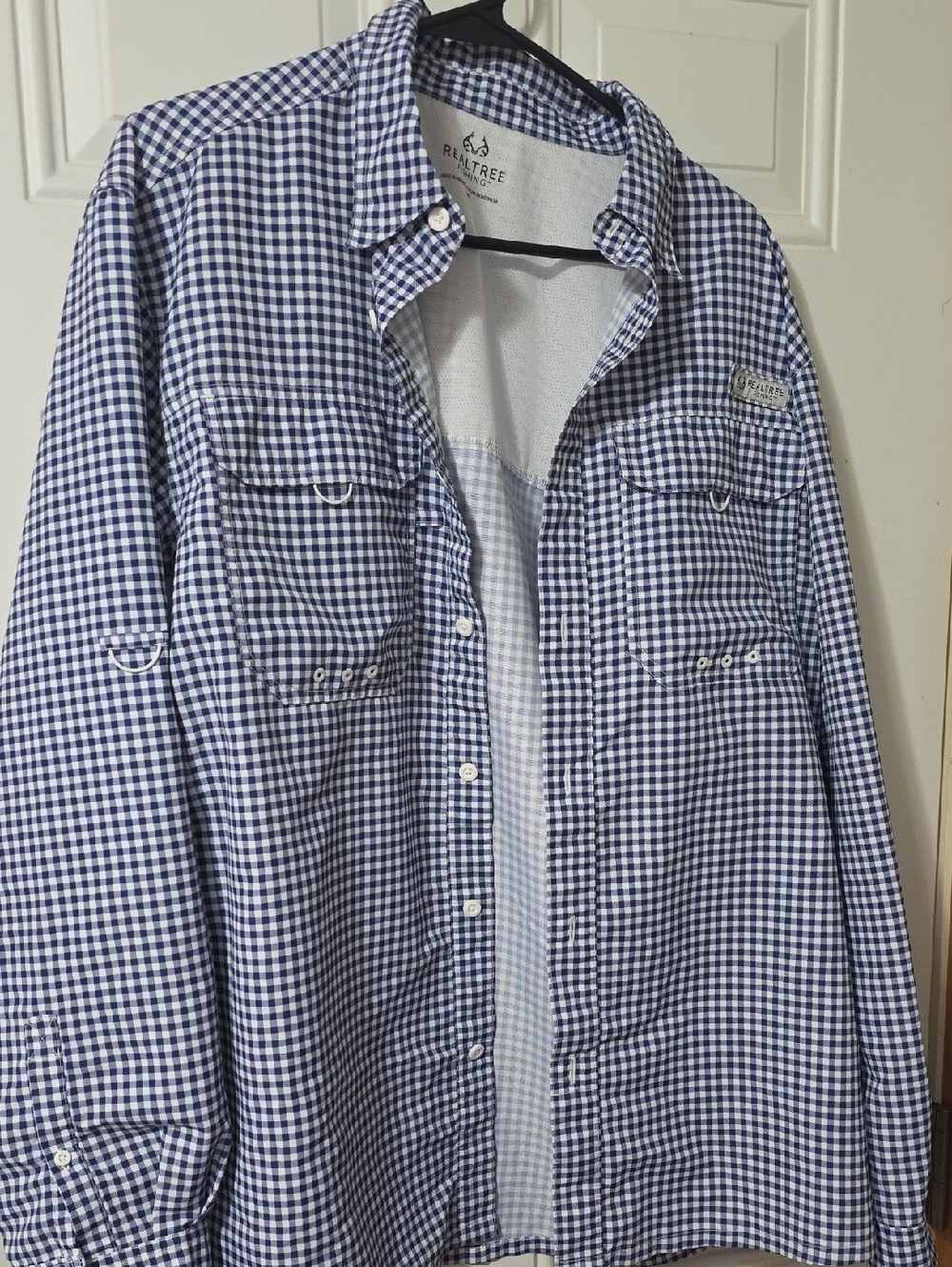 Realtree Blue & White Gingham Button-Up Shirt Fishing Shirt
